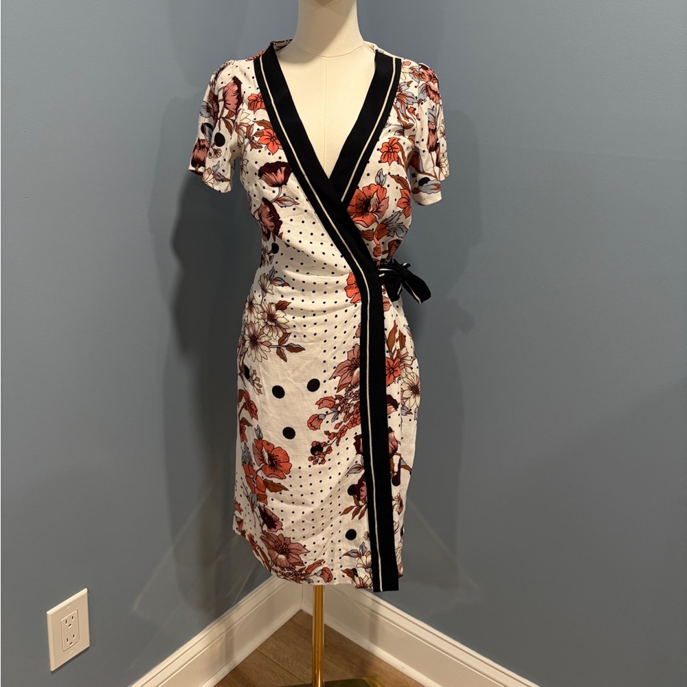 Maeve Anthropologie Floral Polka Dot Wrap Dress Women Small Tie Waist